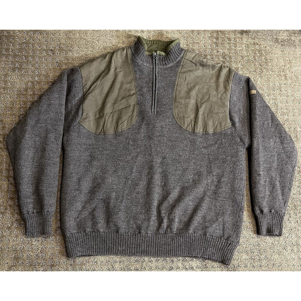 Beretta Sweater Mens 3XL Windstop 100% Wool Jacket Shooting Hunting Brown 1/4Zip